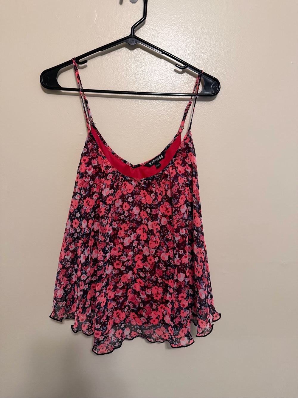 Express Pink & Black Floral Spaghetti Strap Camisole